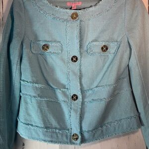 Lilly Pulitzer(S) Light turquoise Blue Textured waist length Jacket